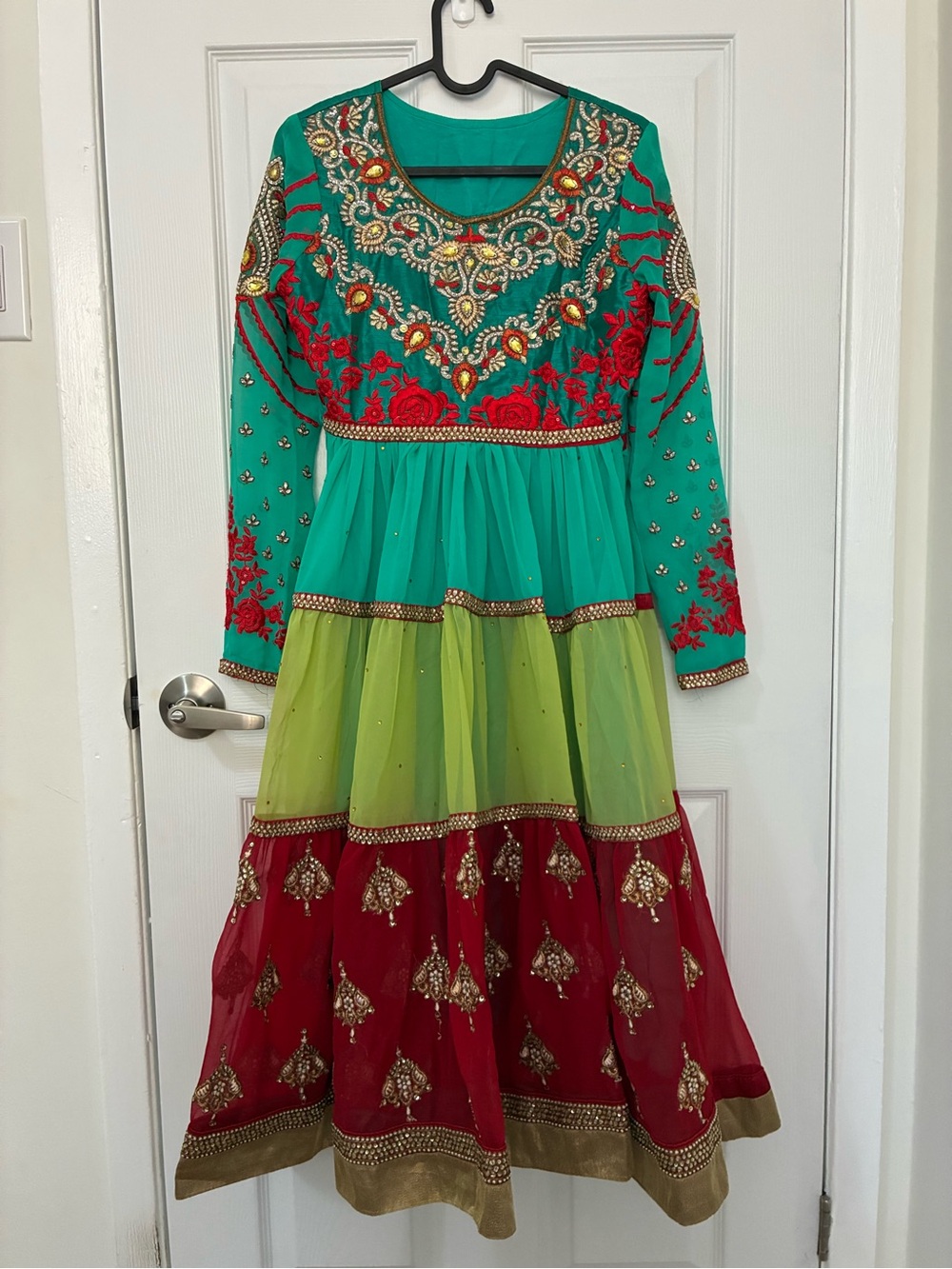 Embroidered Teal, Lime & Maroon Anarkali